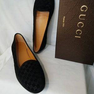 NIB GUCCI Black Suede Smoking Slipper-W's sz 36.5